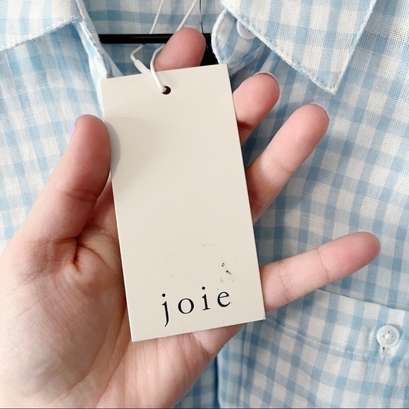 Joie NWT Lidelle Cotton Gauze Button Down Gingham Shirt Blue/White Size XXS $228 - Picture 13 of 14